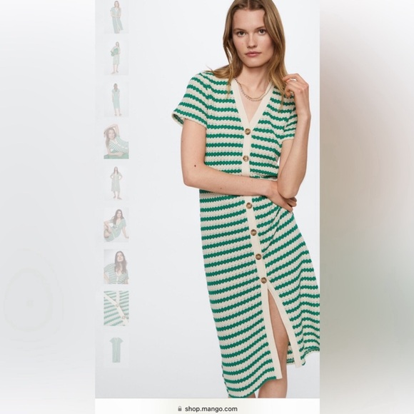 Mango Green Knit Striped Dress US 8 - Picture 4 of 4
